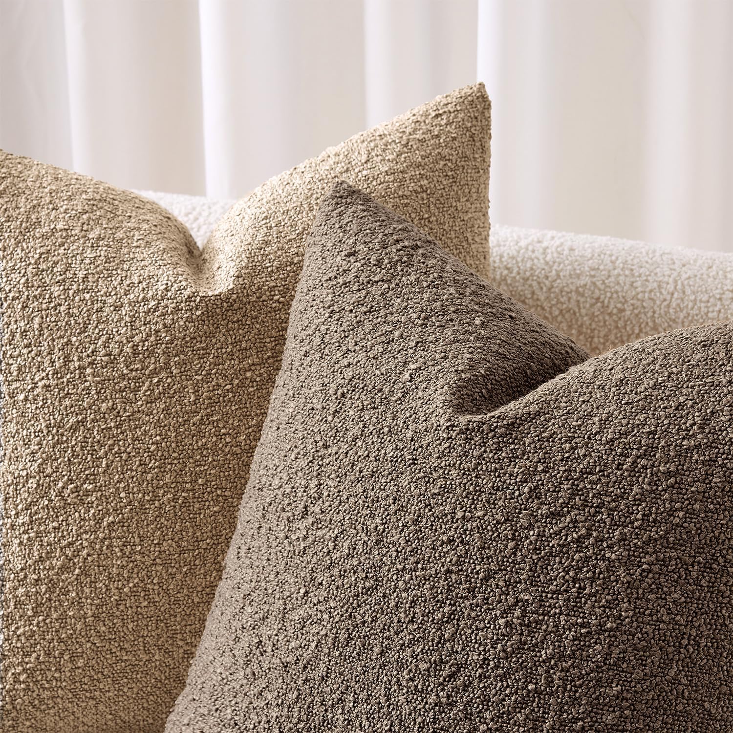 ANRODUO Pack of 2 Textured Boucle Throw Pillow Covers Soft Brown Decorative Accent Solid Pillow Cases Cozy Modern Couch Cushion Case for Chair Sofa Bedroom Living Room Home Decor, 20 x 20 Inch